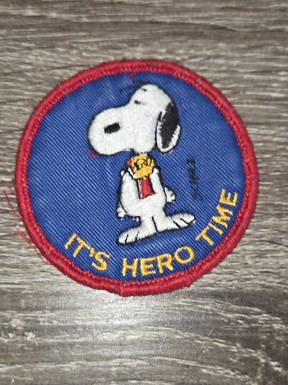 Vintage Snoopy It's Hero Time Used Patch Peanuts Patch 2.5" SEE PICTURES